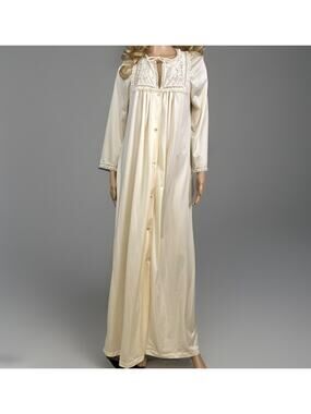 Vintage Komar Nightgown Large Antron III Nylon Embroidered Lace Button Front